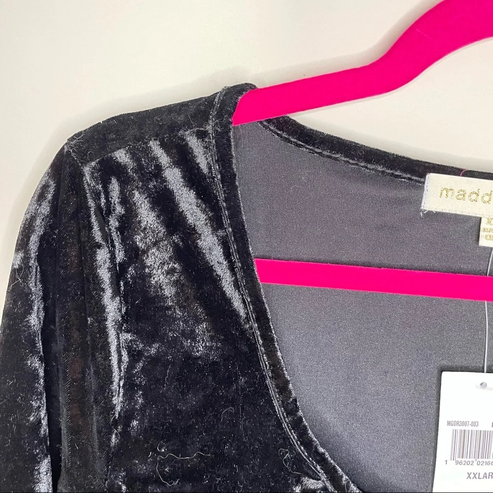 NWT XXL madden girl Crushed velvet black long sleeve stretchy ruched dress - Picture 4 of 8